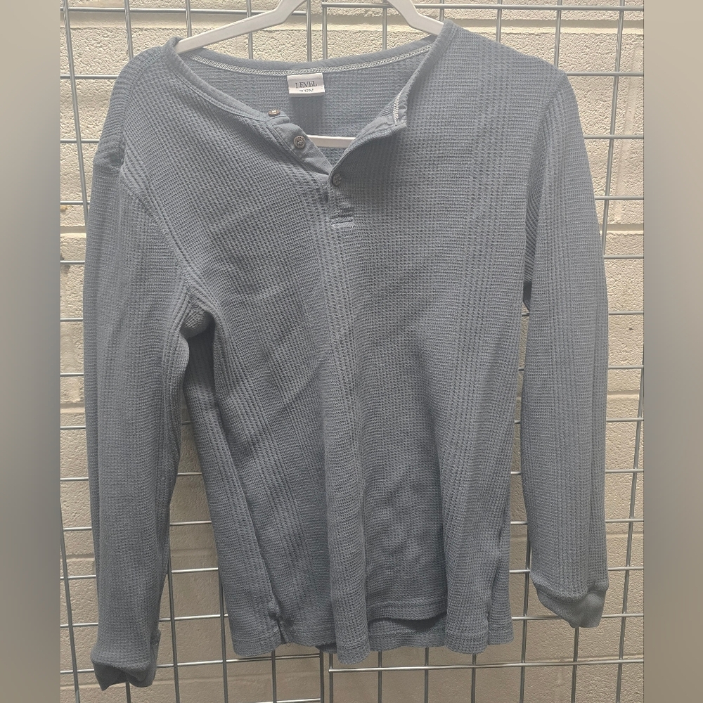 GrayWaffle Knit Henley Shirt
